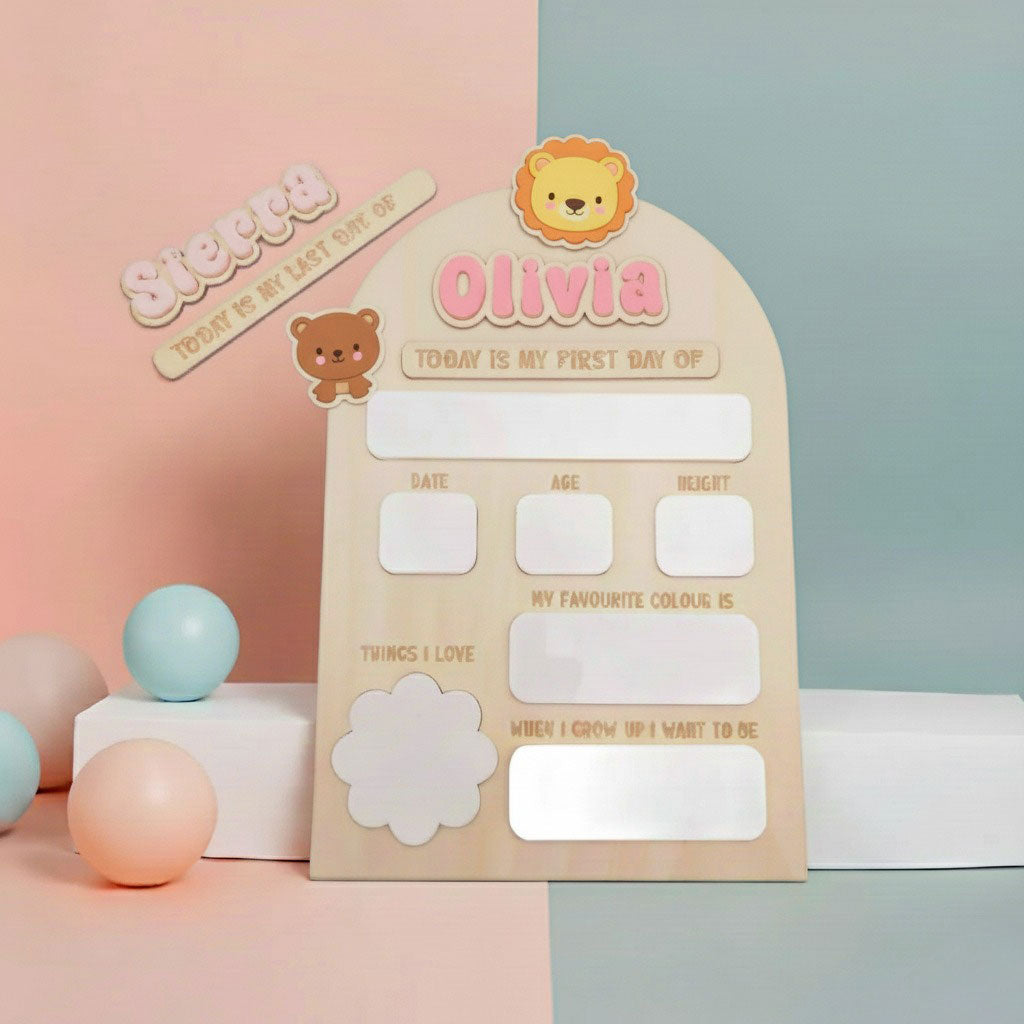 Personalised First/Last Day Milestone Board – Acrylic Names & Flowers
