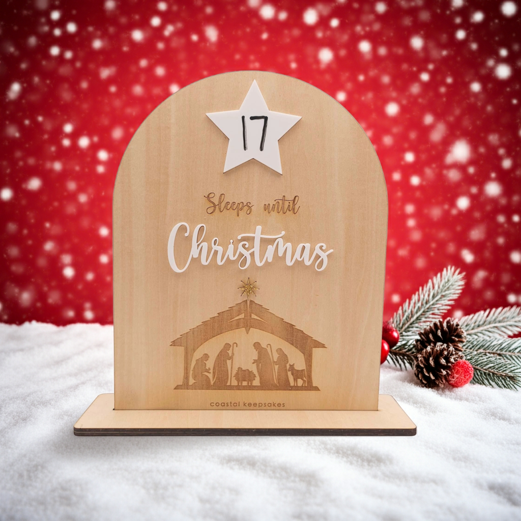 Sleeps Until Christmas Countdown Sign – Wooden Nativity Advent Calendar