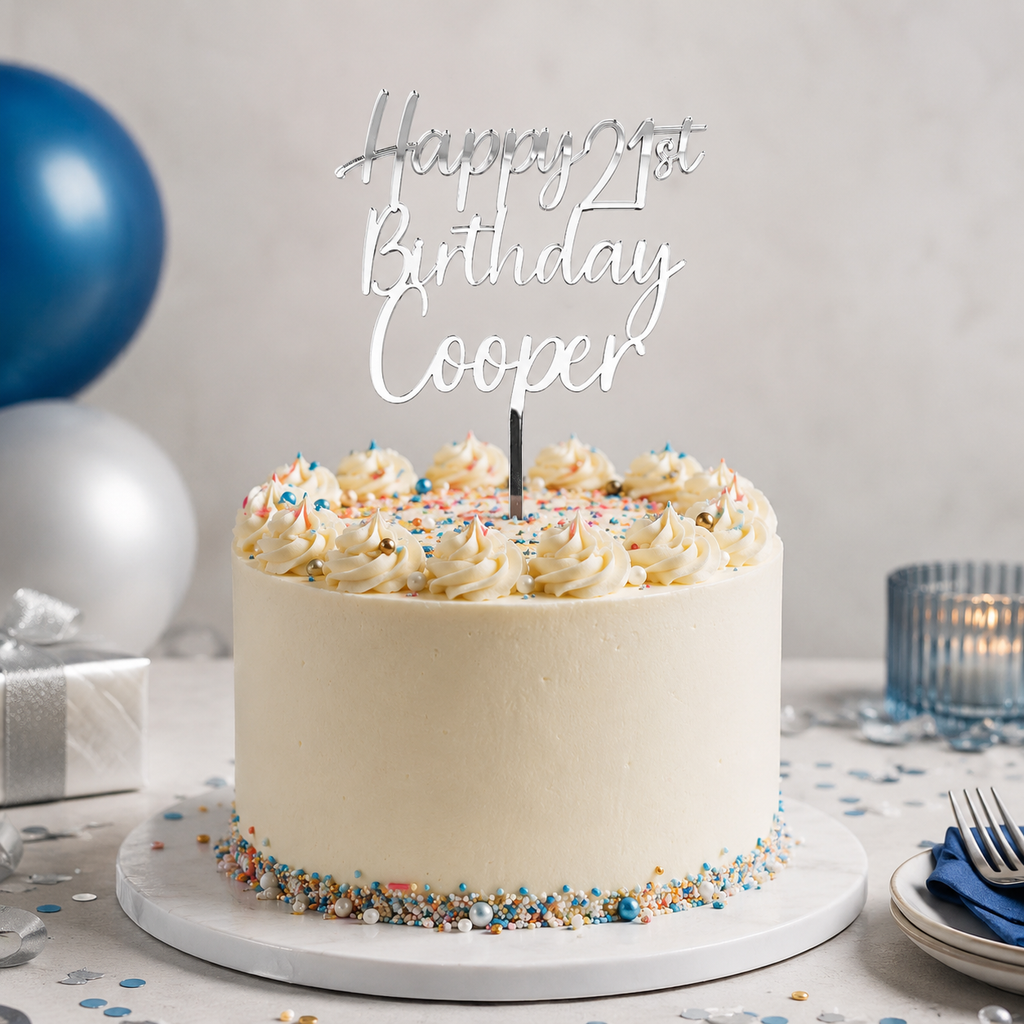 Premium Acrylic Birthday Cake Topper – Personalised Name & Age