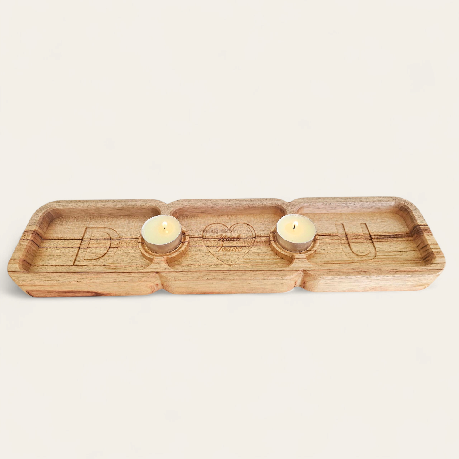 Personalised Wooden Candle Holder – Custom Names & Message