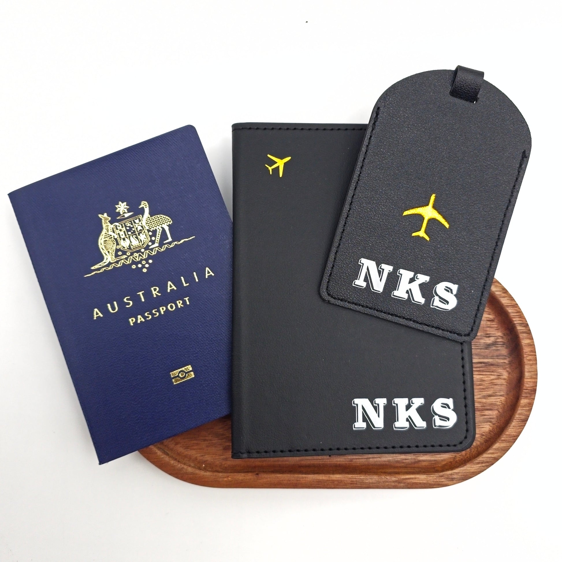 Personalised Travel Set – Custom Passport Cover & Luggage Tag with Monogram