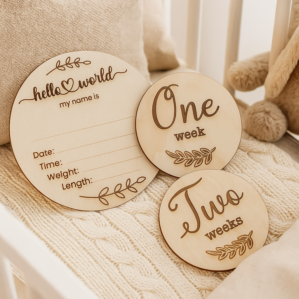 Engraved Wooden Baby Milestone Disc Set (16 Pieces)