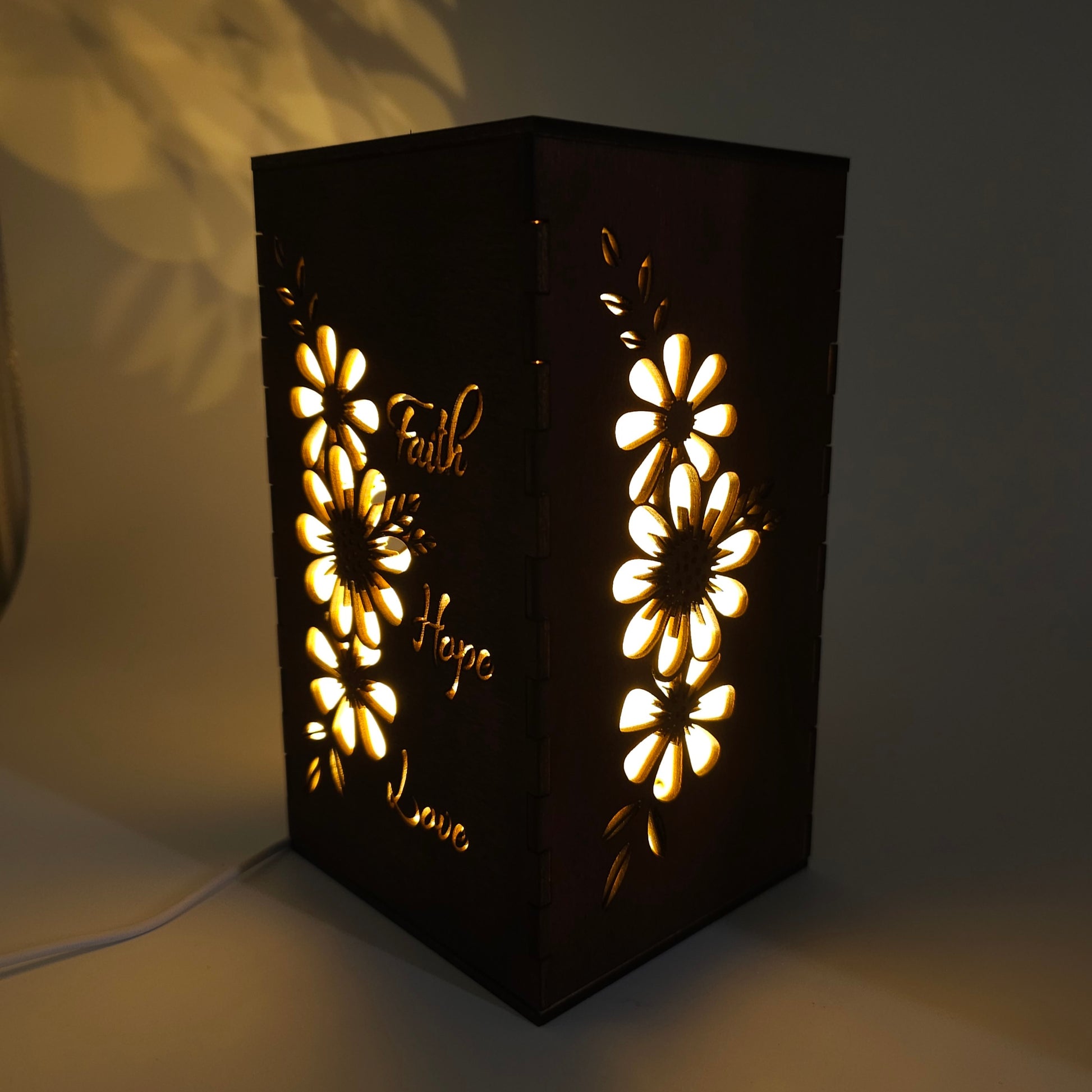 Custom Wooden LED Lightbox – USB Powered, Personalised Floral Design