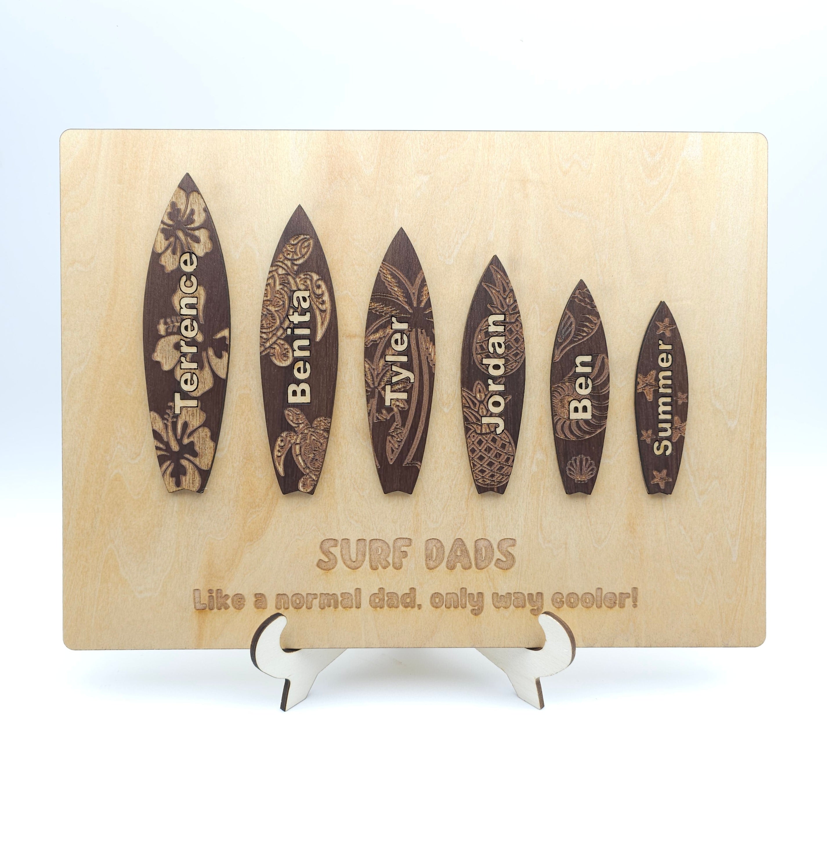 Personalised Surfboard Family Plaque – Surf Dads Gift – Coastal & Beach House Décor