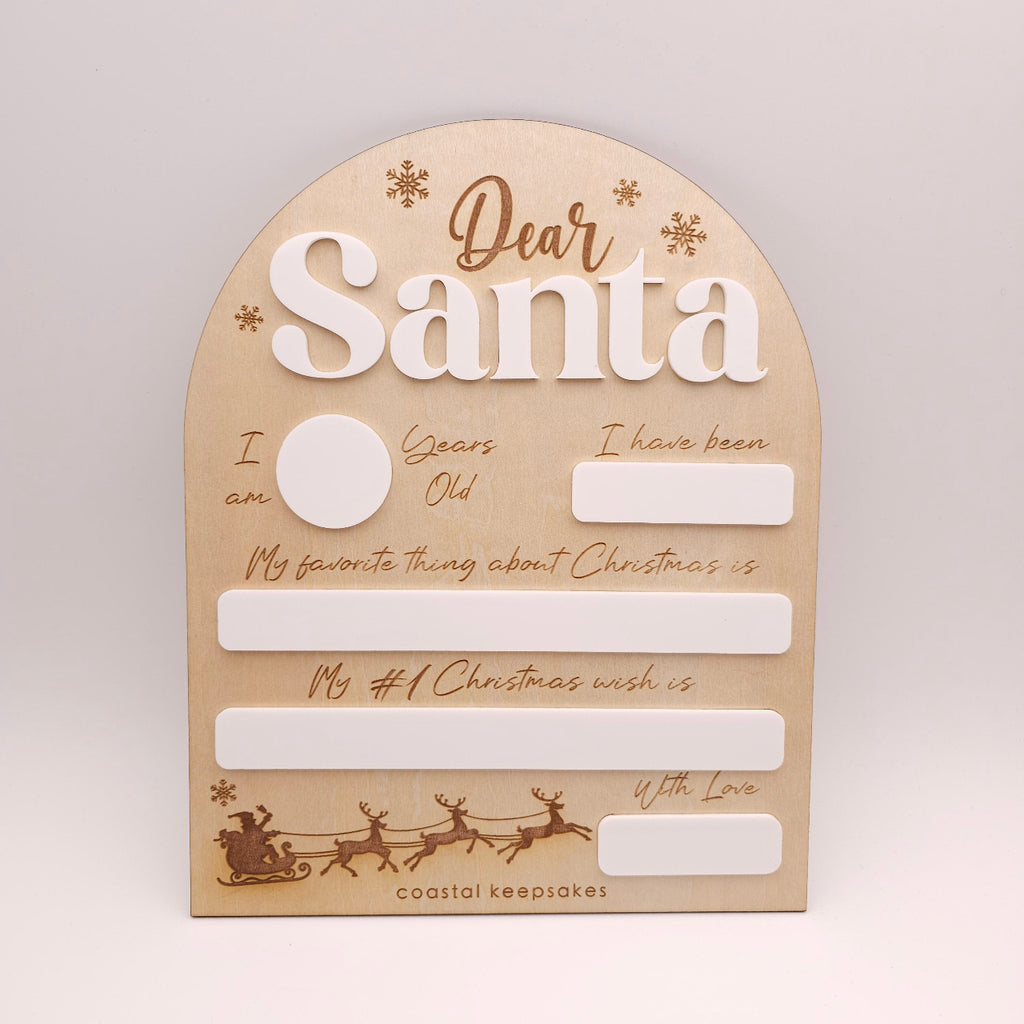 Dear Santa reusable Christmas board with dry-erase acrylic panels on timber backer – blank.