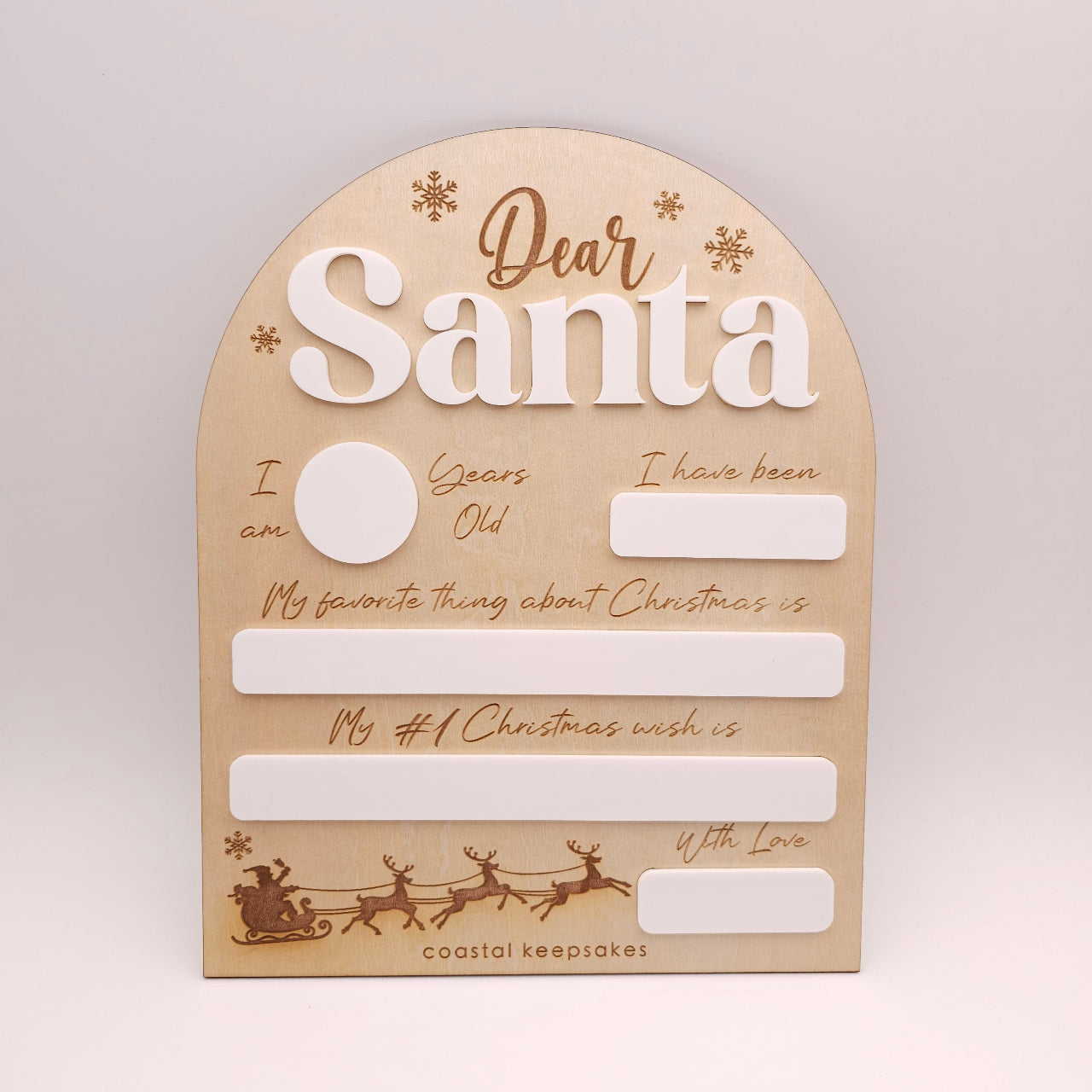 Dear Santa reusable Christmas board with dry-erase acrylic panels on timber backer – blank.