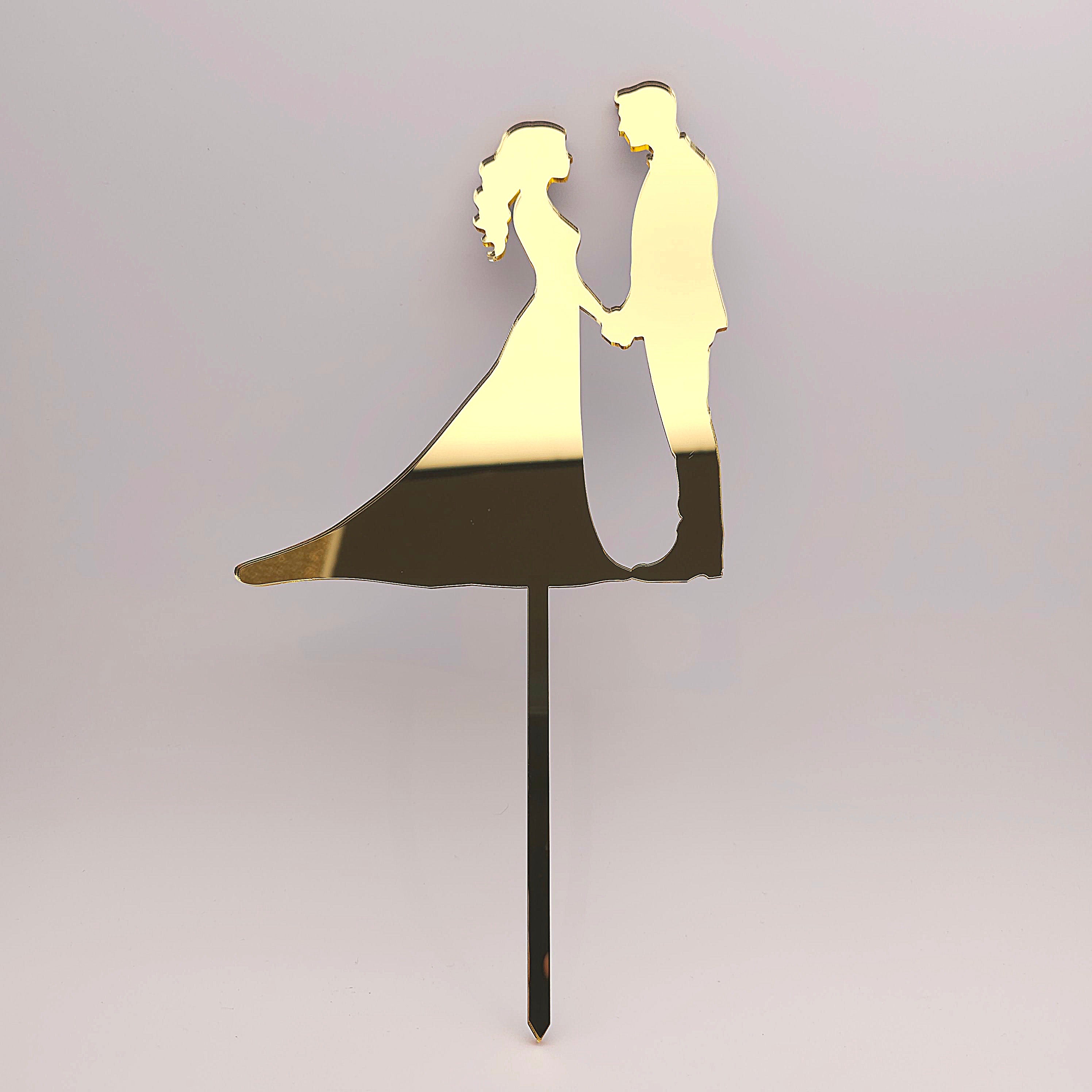 Gold Bride and Groom Wedding Cake Topper – Elegant Mirror Acrylic