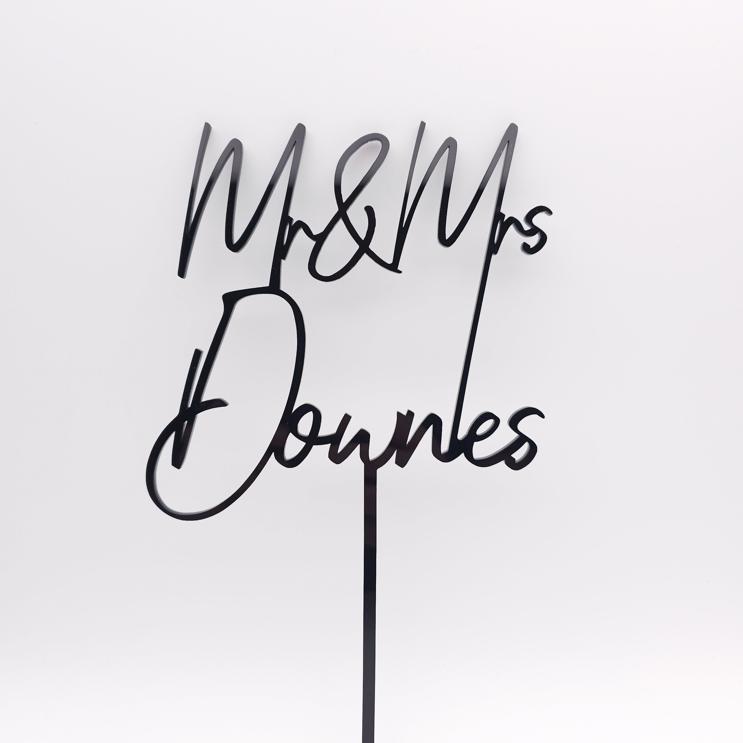 Modern Mr & Mrs Cake Topper – Custom Surname