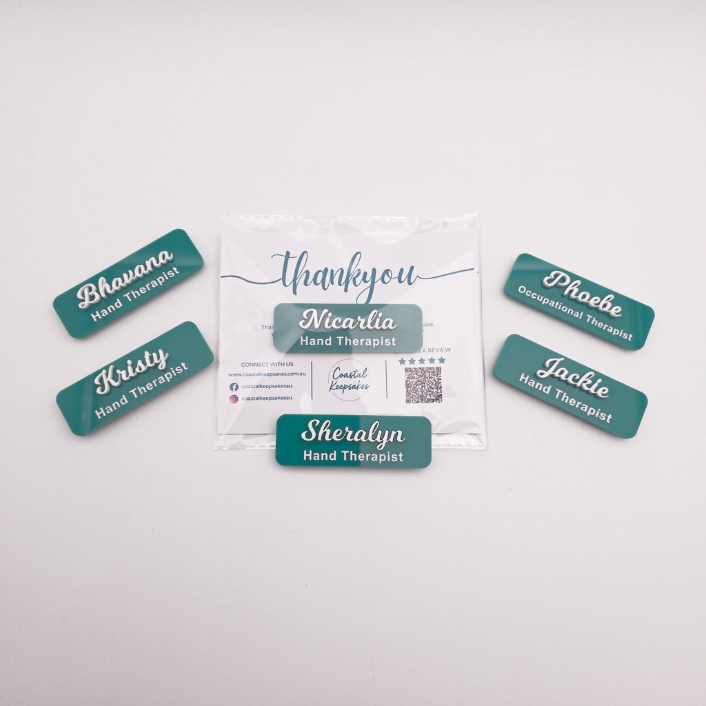 Rectangle For Names Designs Personalised Acrylic Name Badge (Script Rectangle) | Coastal Keepsakes