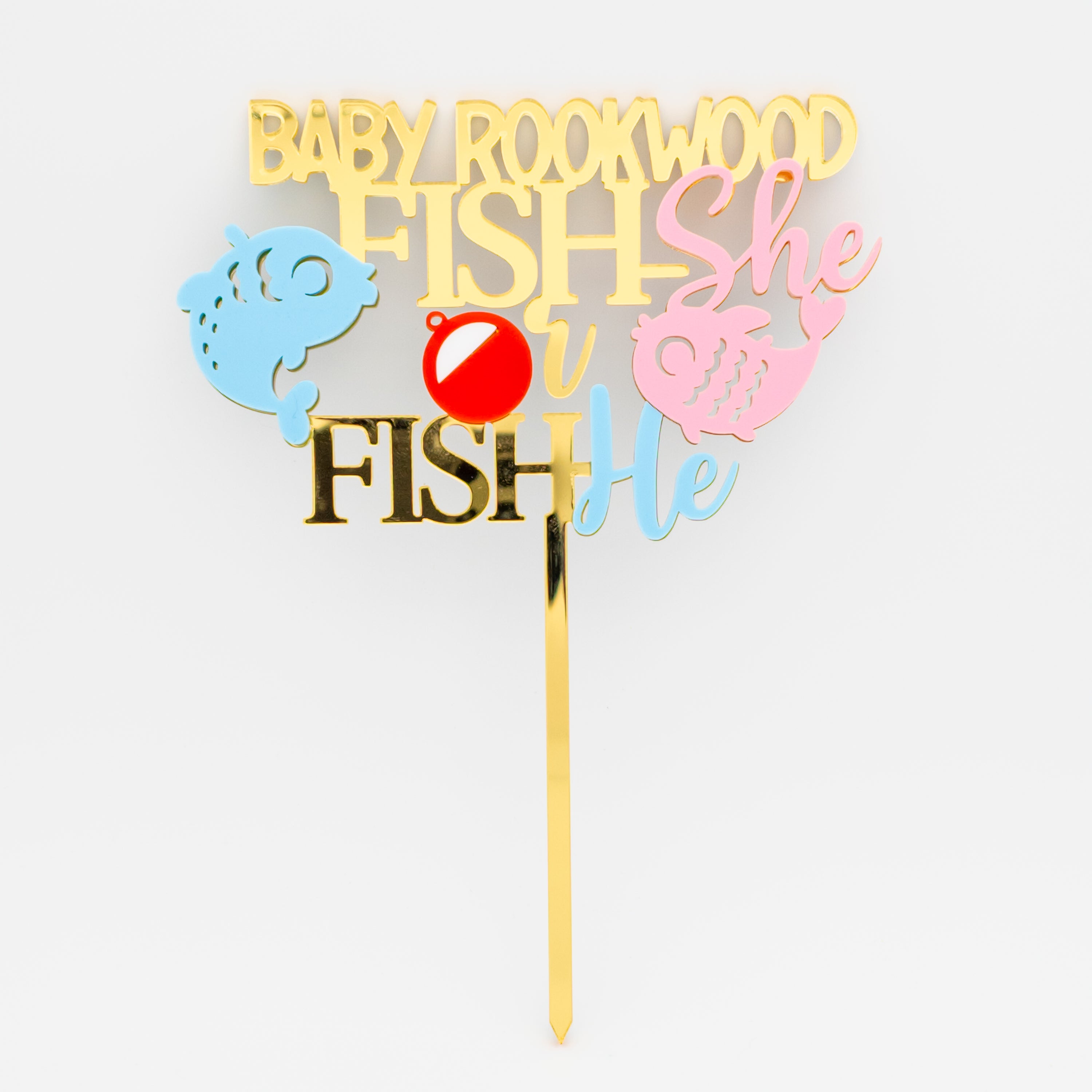 Personalised “Fish She or He” Gender Reveal Cake Topper