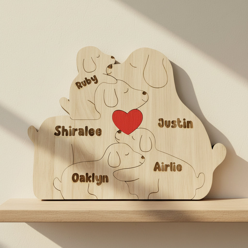 Personalised Wooden Animal Family Puzzle – Up to 6 Names
