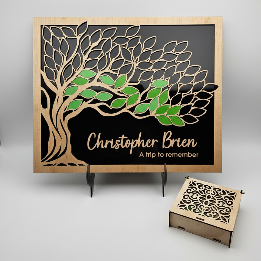 Memorial Tree Guest Book Sign – 50 x 40 cm, 80 Leaves & Keepsake Box