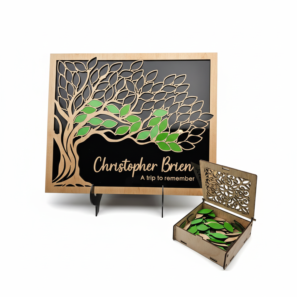 Memorial Tree Guest Book Sign – 50 x 40 cm, 80 Leaves & Keepsake Box