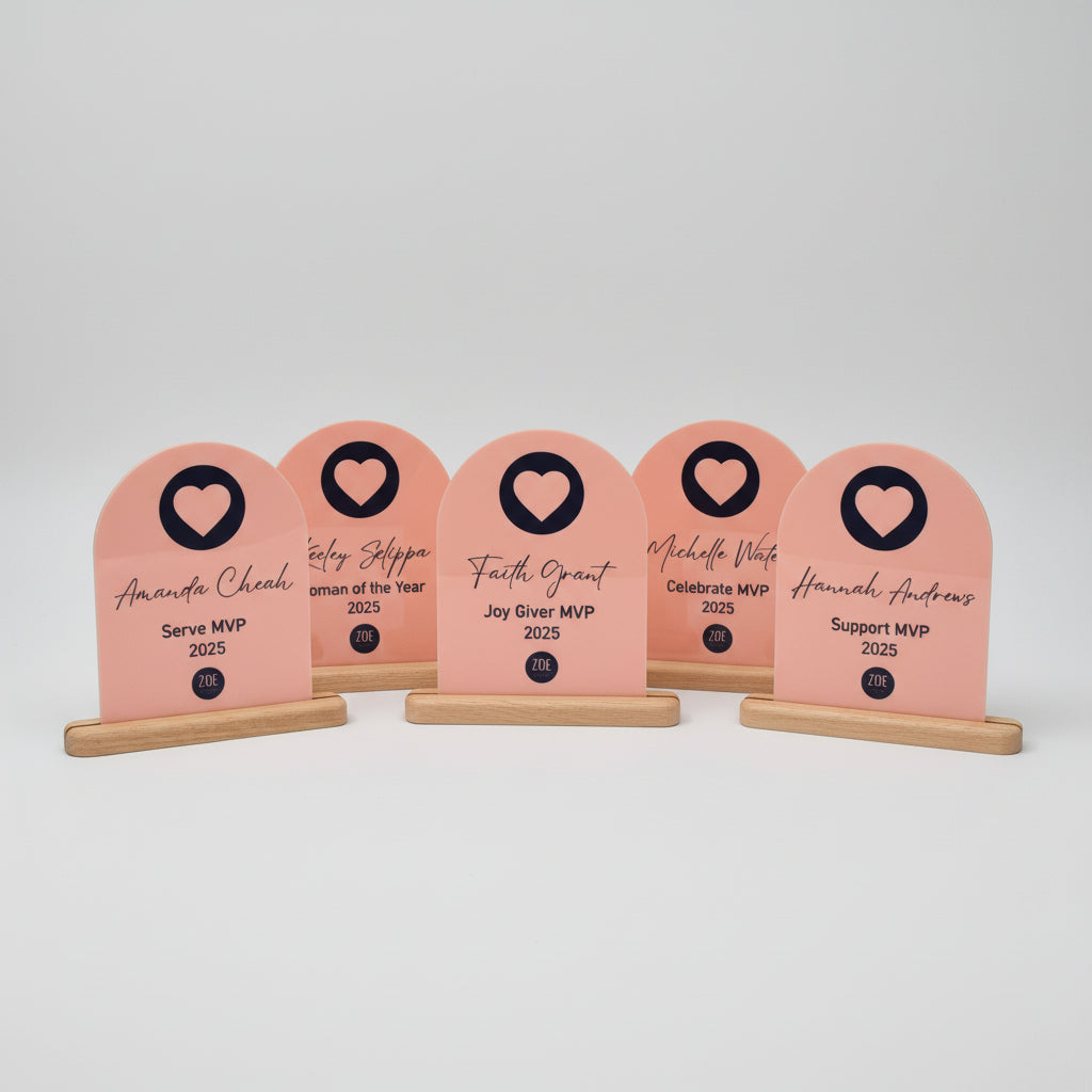 Personalised Acrylic Awards with Timber Base