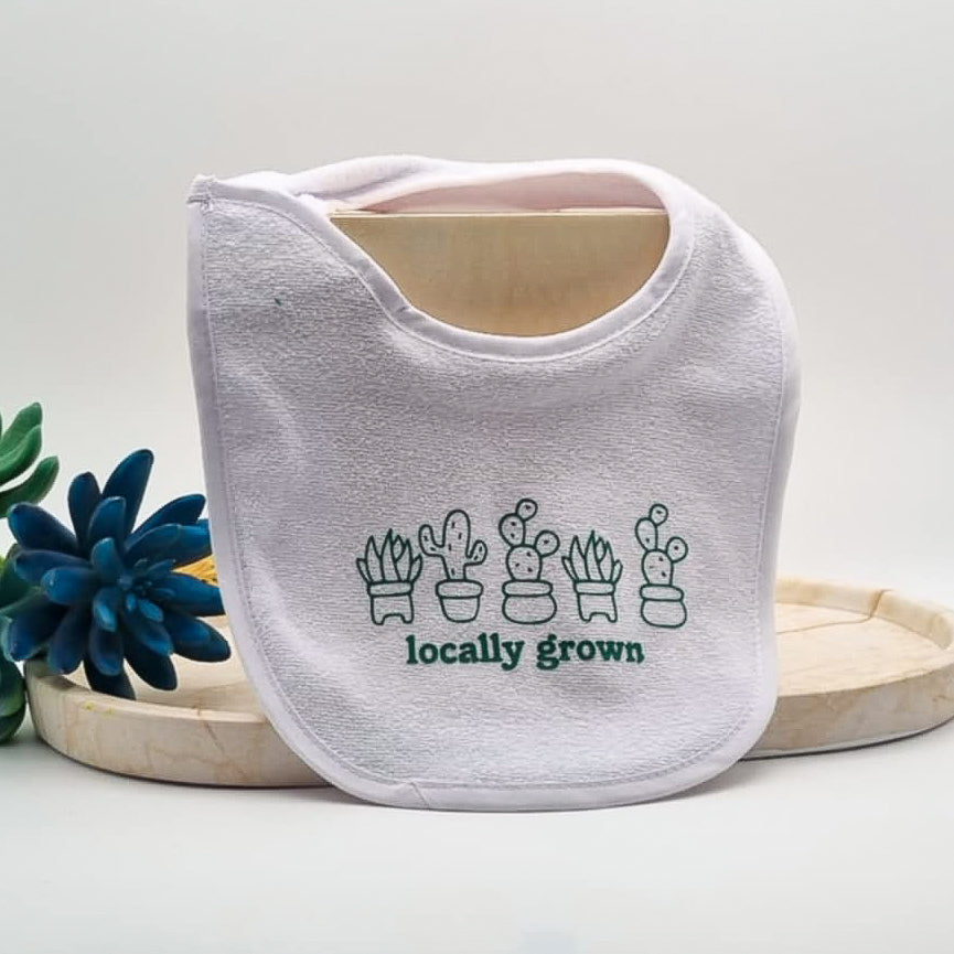 Locally Grown Baby Bib – Succulent Print