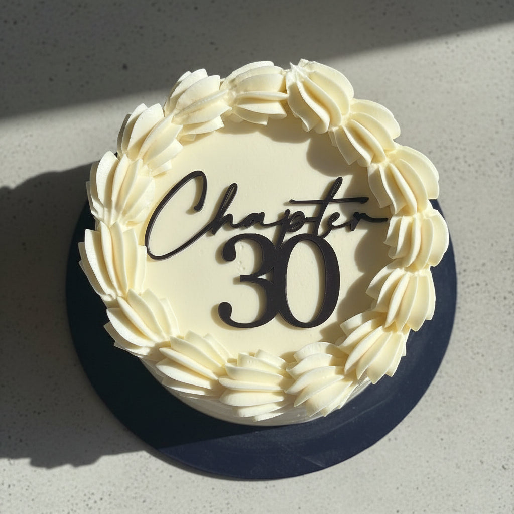 Decorative item with 'Chapter 30' text on a wooden surface