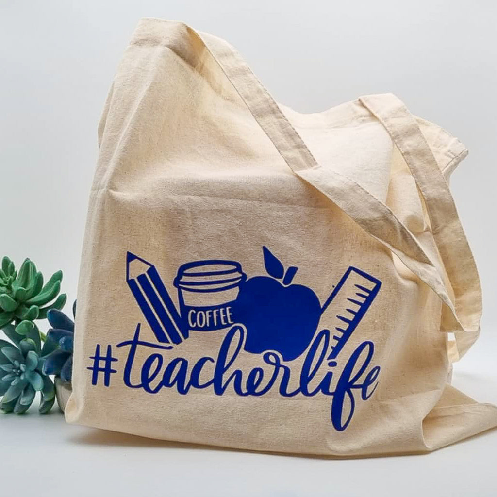 #TeacherLife Canvas Tote Bag – Blue Print