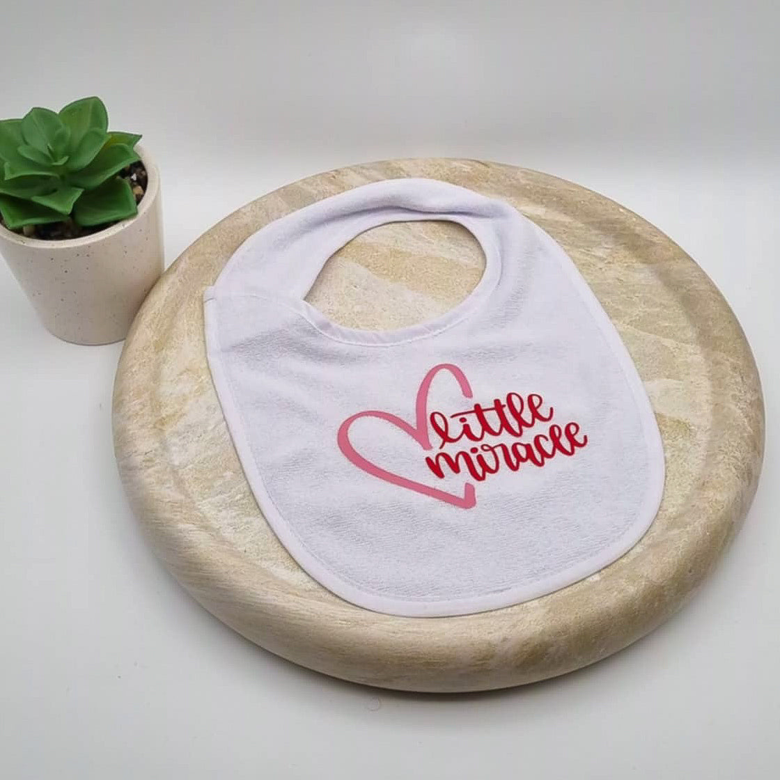 Little Miracle Baby Bib – Pink Heart Design
