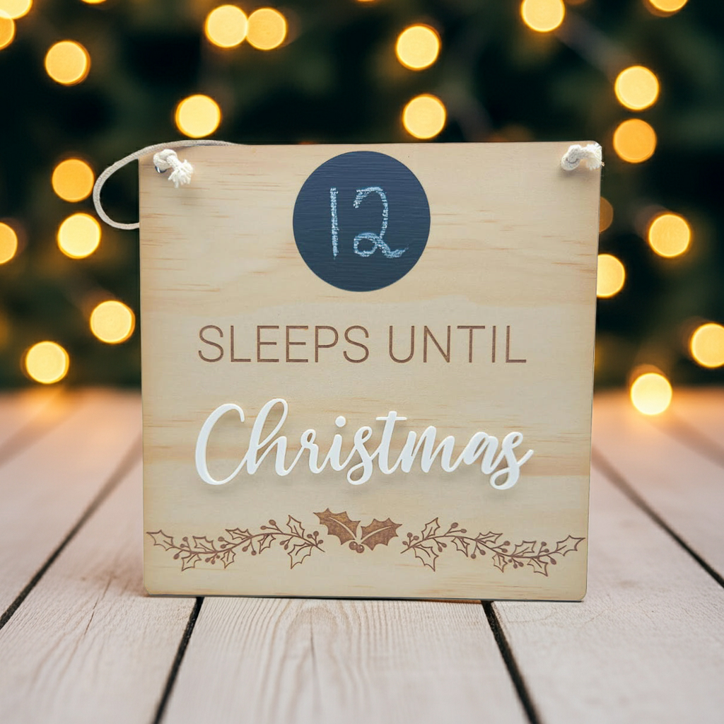 Wooden Christmas Countdown Sign – "Sleeps Until Christmas"