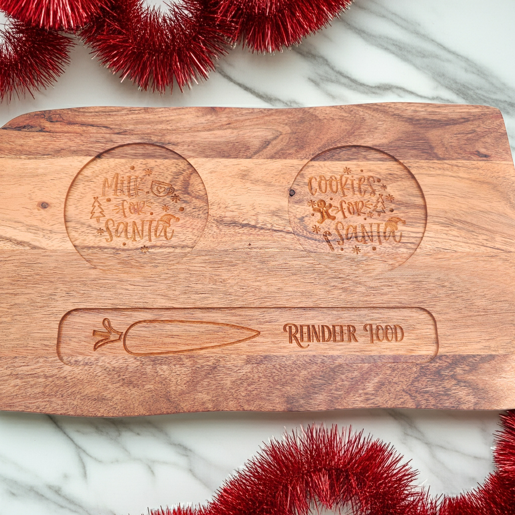 Santa Treat Board – Milk, Cookies & Reindeer Food Wooden Serving Board | Christmas Eve Tradition