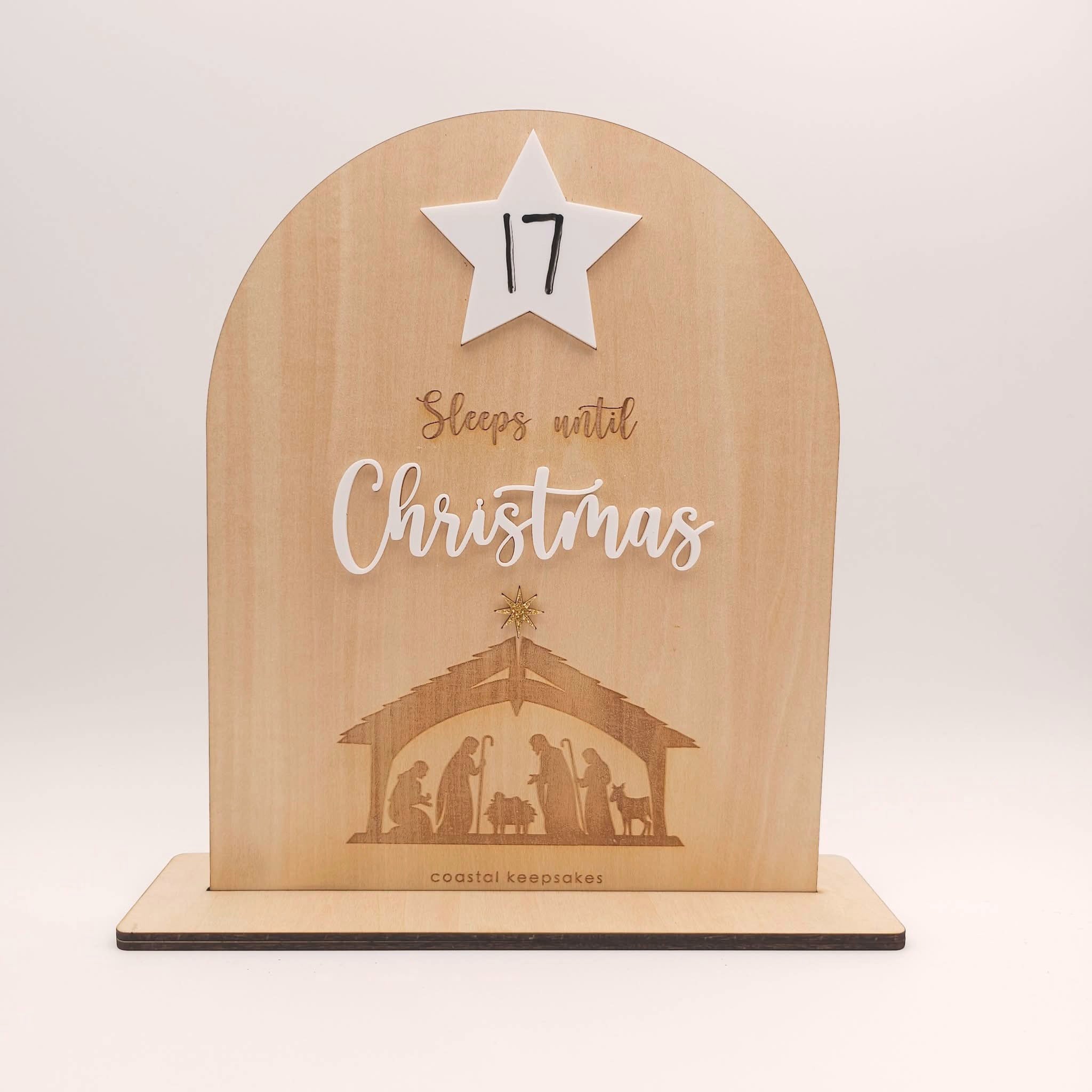 Sleeps Until Christmas Countdown Sign – Wooden Nativity Advent Calendar
