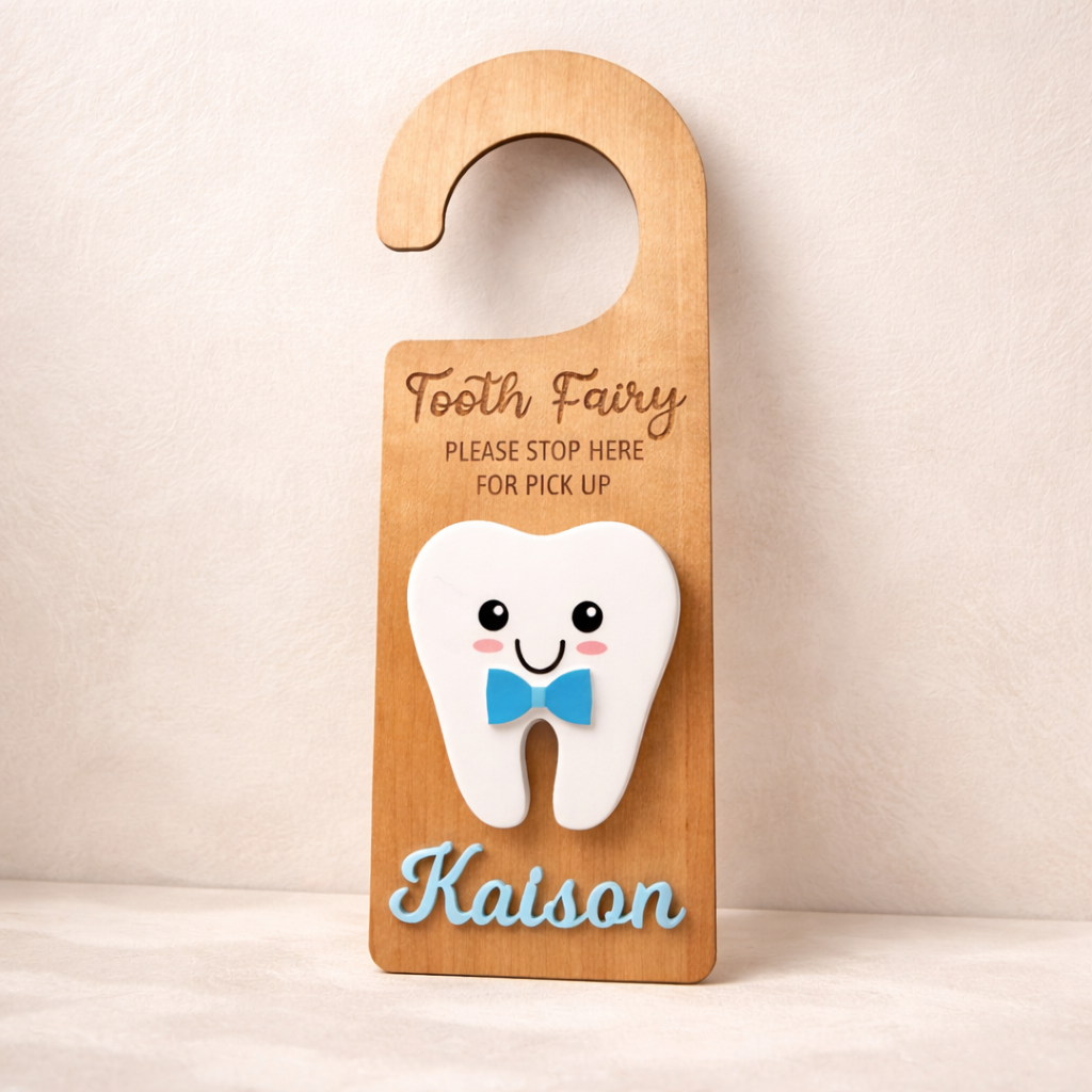 Personalised Tooth Fairy Door Hanger – Wooden Keepsake with Note Slot
