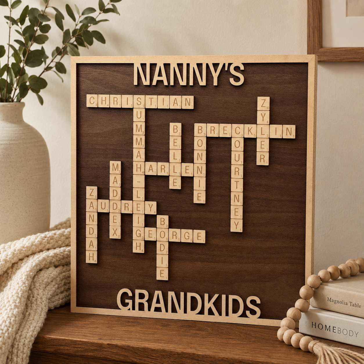 Personalised Nanny’s Grandkids Scrabble Name Plaque