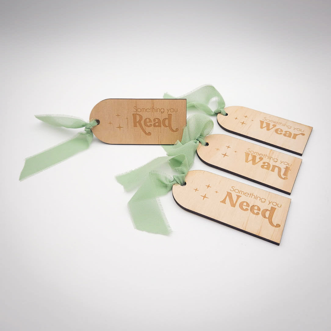 Four-Gift Rule Tags – Need, Want, Wear, Read (Set of 4)
