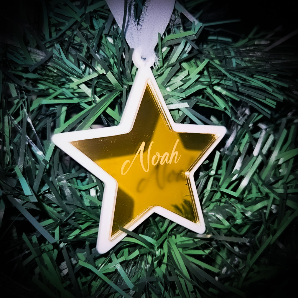 Personalised Star Christmas Ornament – Engraved or 3D Name