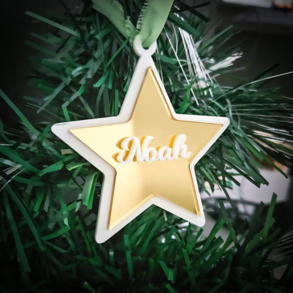 Personalised Star Christmas Ornament – Engraved or 3D Name