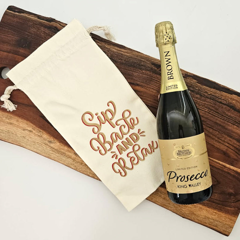Cheers & Sip Back Wine Gift Bags – Canvas Drawstring Bottle Bags