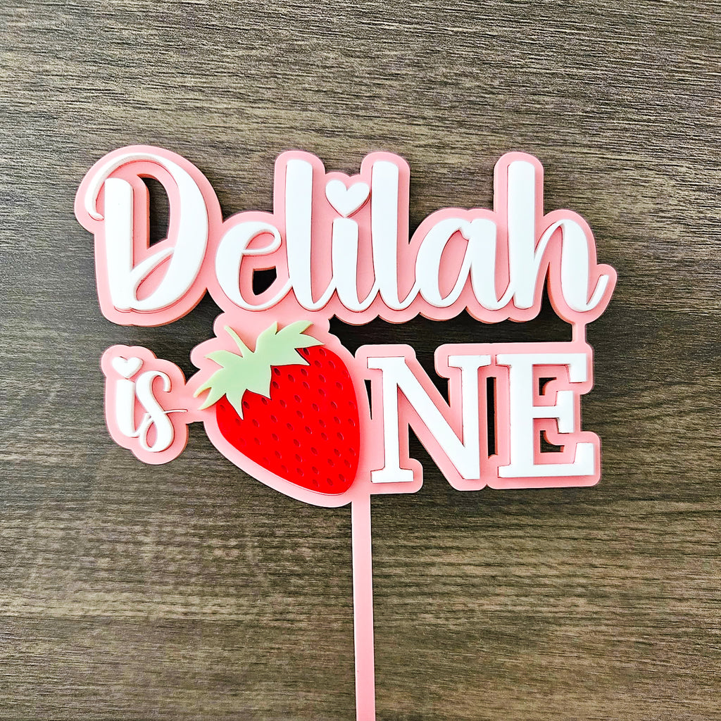 Strawberry “One” Birthday Cake Topper – Personalised