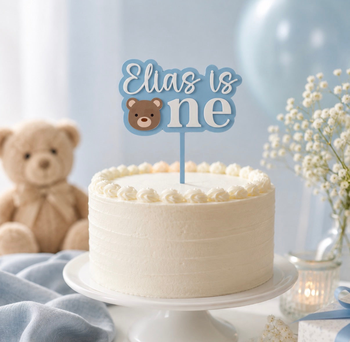 Personalised Teddy Bear First Birthday Cake Topper