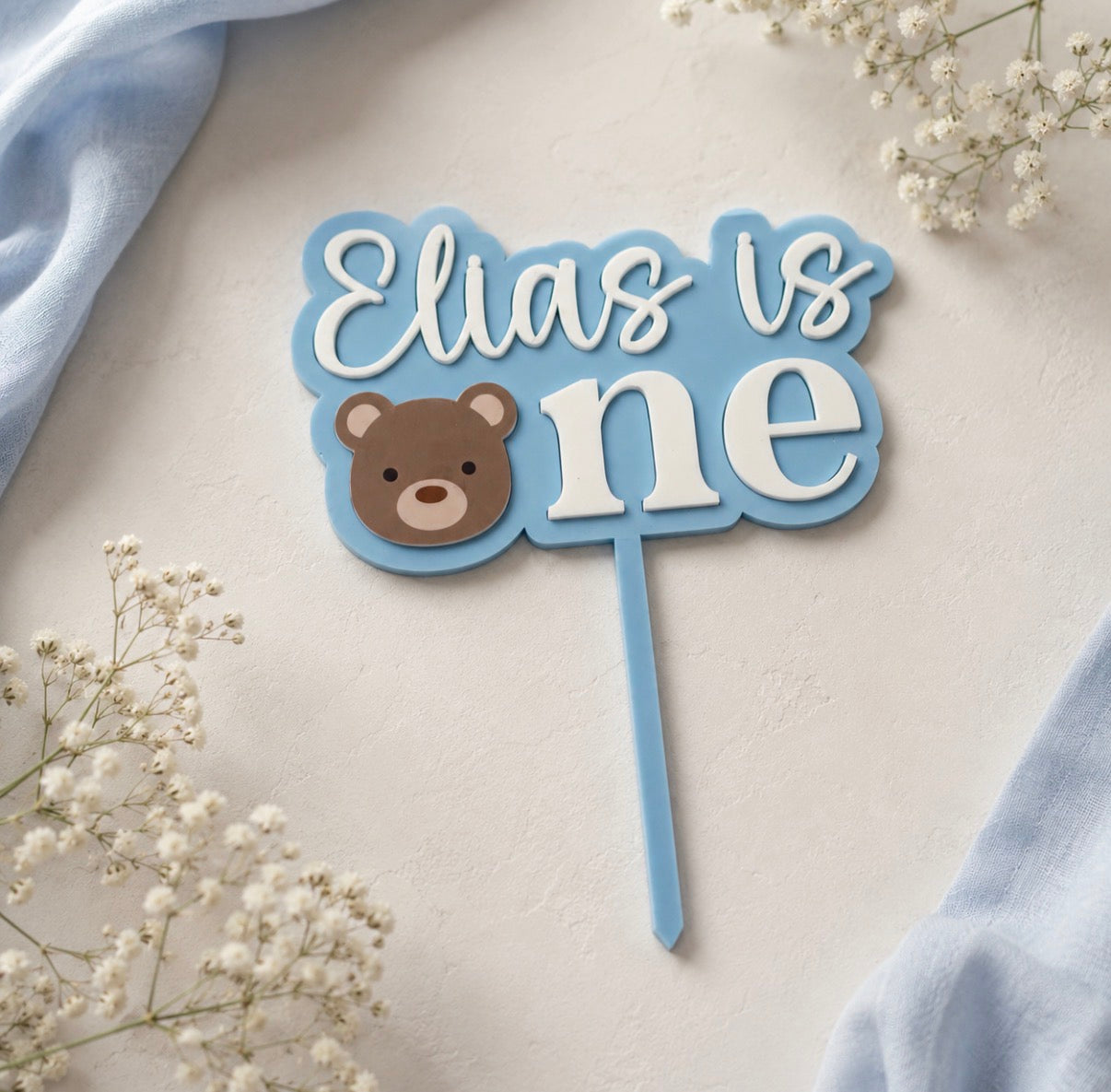 Personalised Teddy Bear First Birthday Cake Topper
