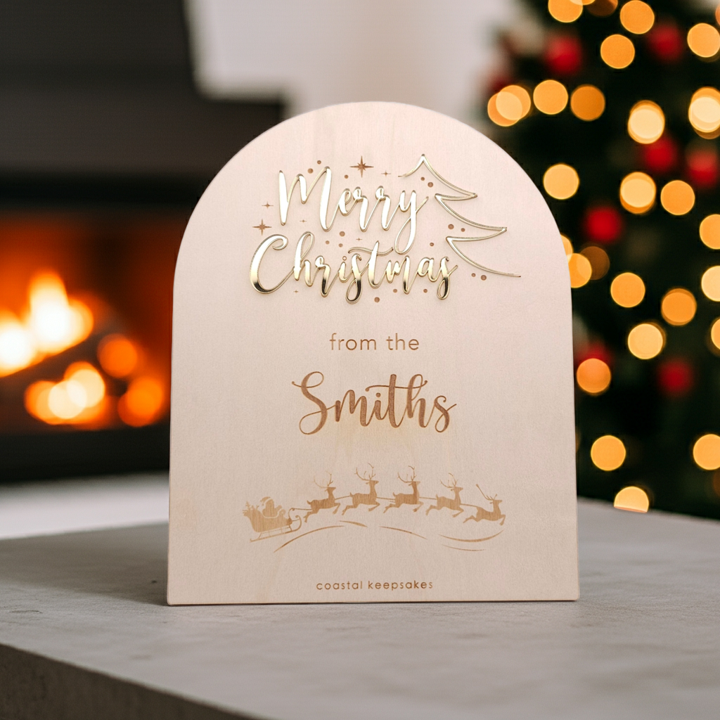 Personalised Merry Christmas Family Sign – Wooden Christmas Décor