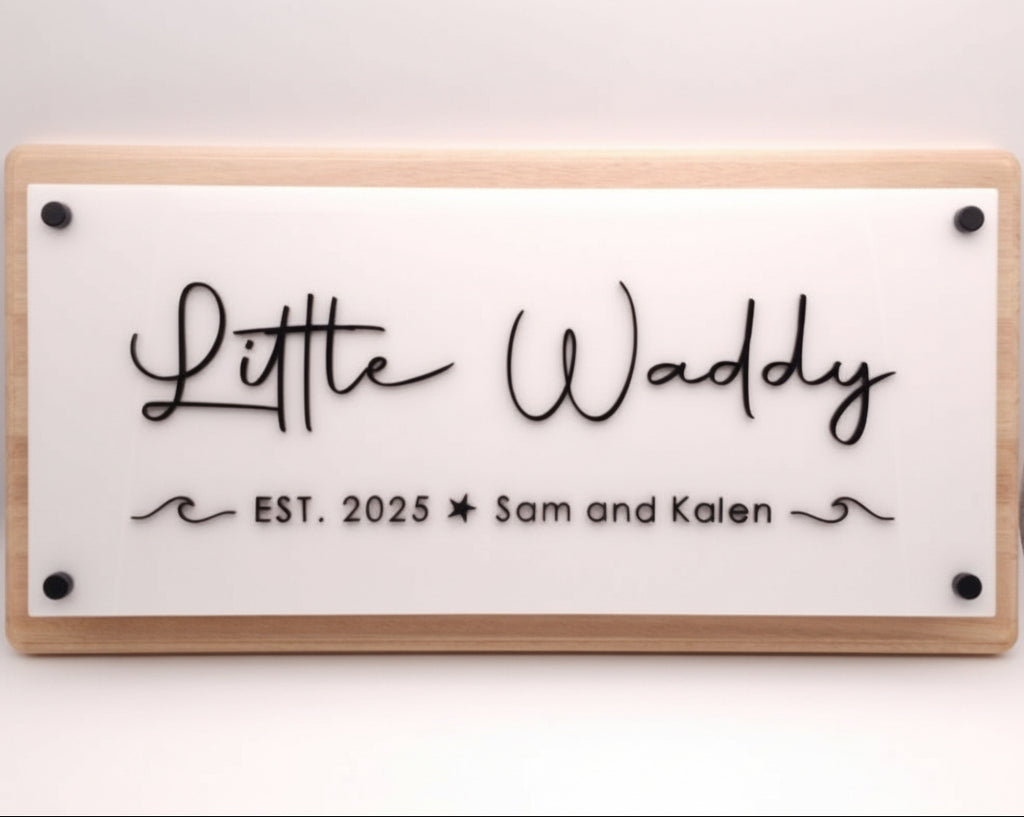 Personalised Timber Home Sign – Custom Acrylic Name Plaque for First Home, Housewarming or Anniversary Gift