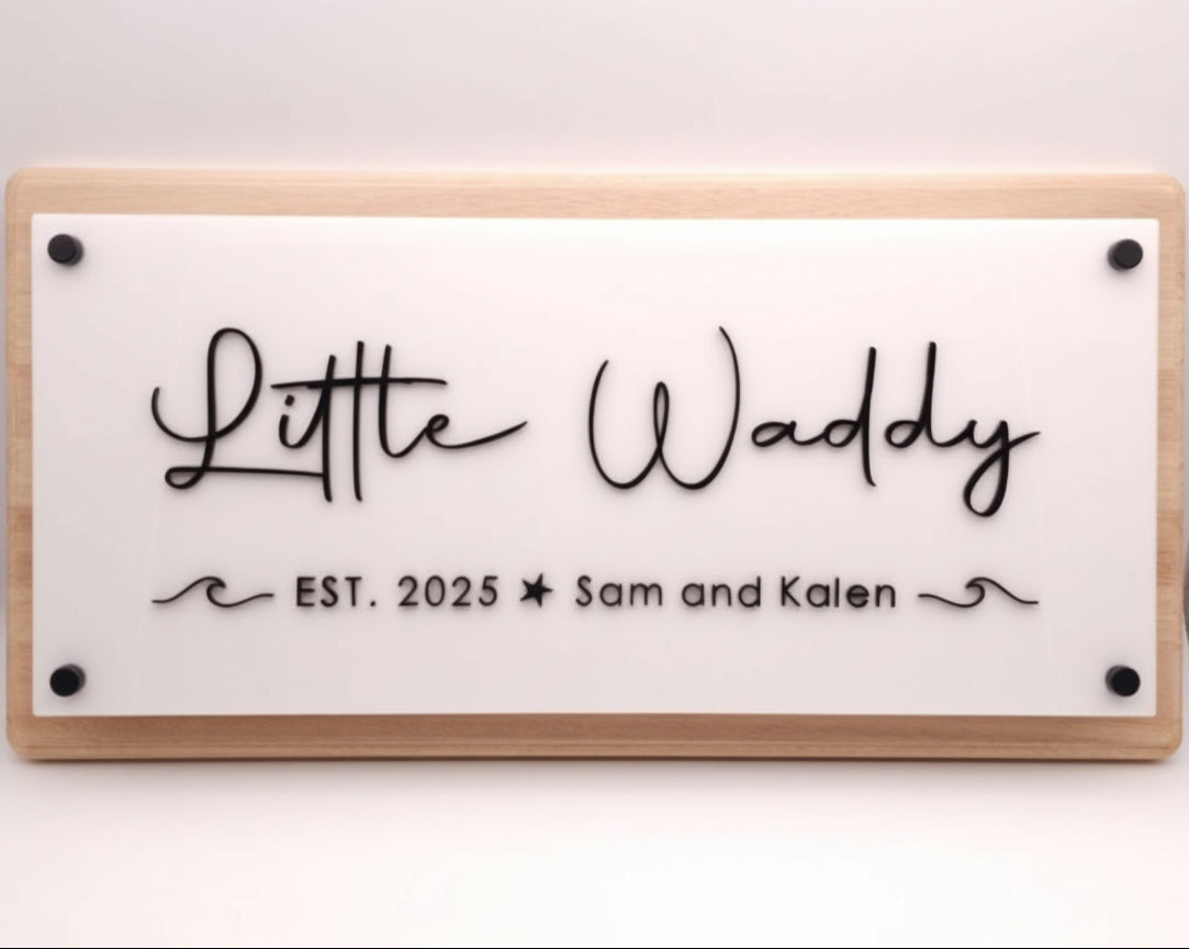 Personalised Timber Home Sign – Custom Acrylic Name Plaque for First Home, Housewarming or Anniversary Gift
