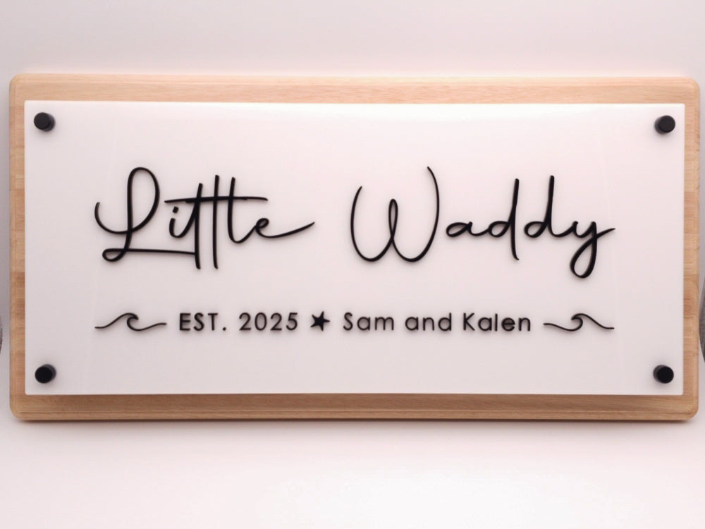 Personalised Timber Home Sign – Custom Acrylic Name Plaque for First Home, Housewarming or Anniversary Gift