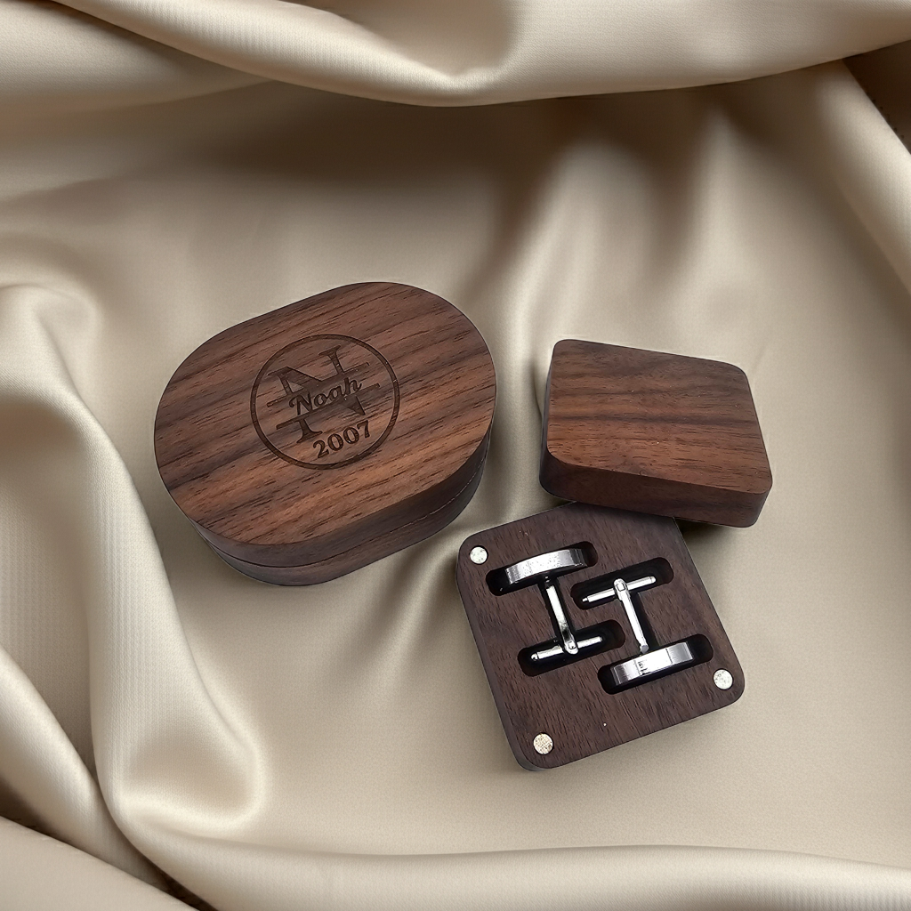 Personalised Engraved Wooden Cufflink Box & Cufflinks – Groomsmen Gift