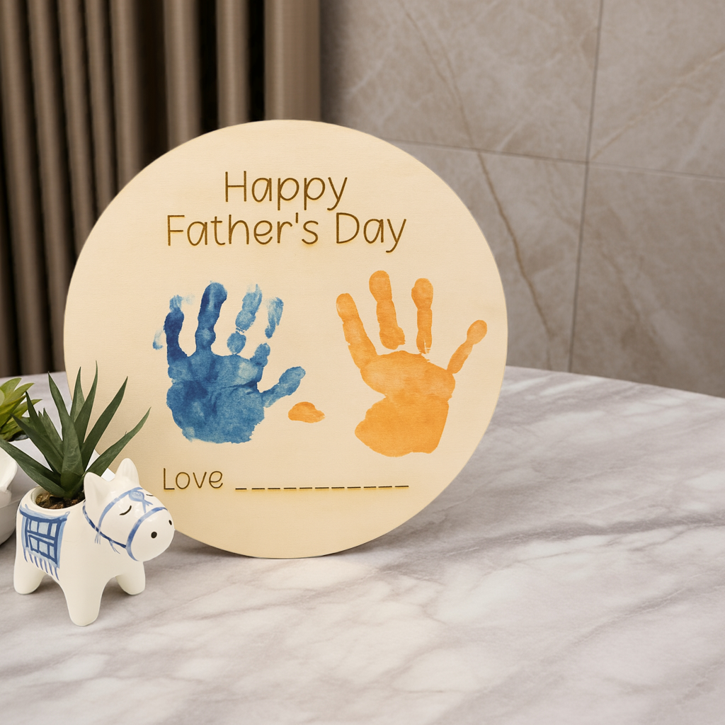 Custom Father’s Day Handprint Plaque – 29cm Wooden Round