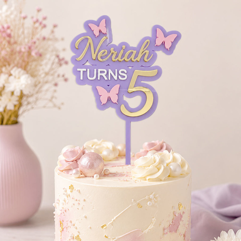 Personalised Butterfly Birthday Cake Topper - Layered Acrylic