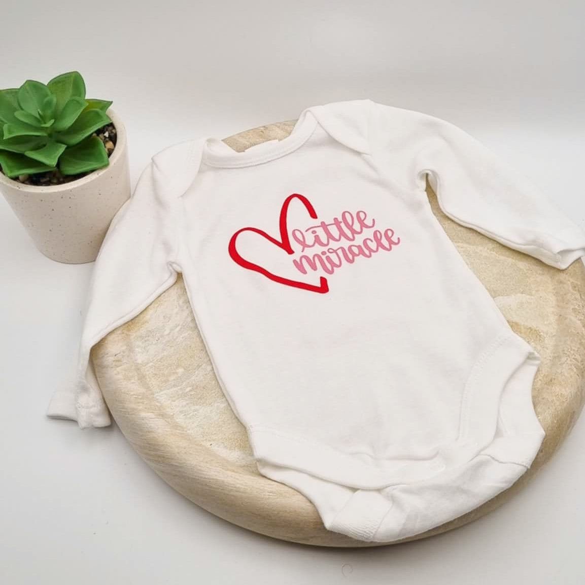 Little Miracle Long Sleeve Onesie – Pink Heart Design