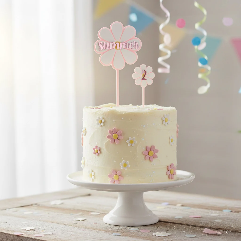 Personalised Daisy Acrylic Cake Topper Set – Name & Age