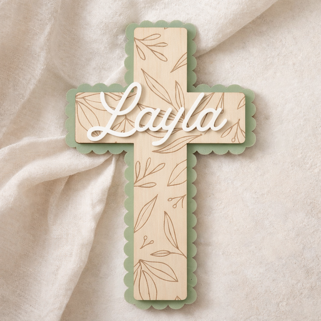 Personalised Baptism Cross Plaque with Name – Wooden Christening Keepsake