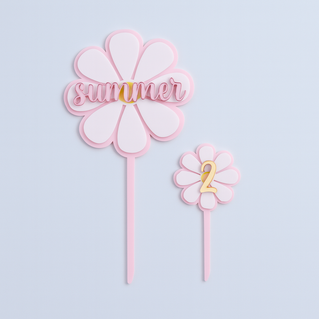 Personalised Daisy Acrylic Cake Topper Set – Name & Age