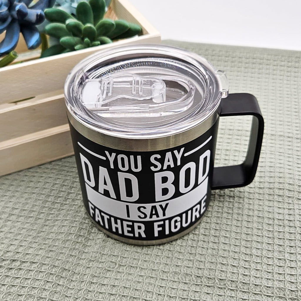 Father’s Day Gift Pack – “Dad Bod” Travel Mug + Wooden Keyring