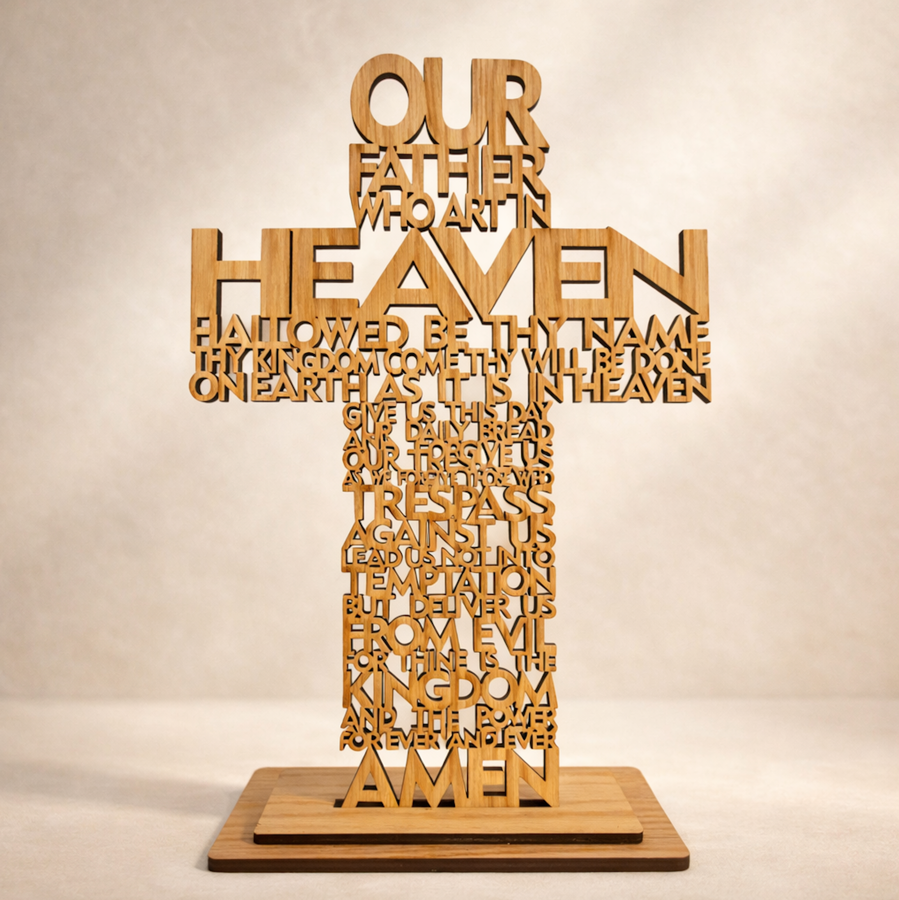 Lord’s Prayer Wooden Cross with Stand | Christian Wall Décor & Baptism Gift