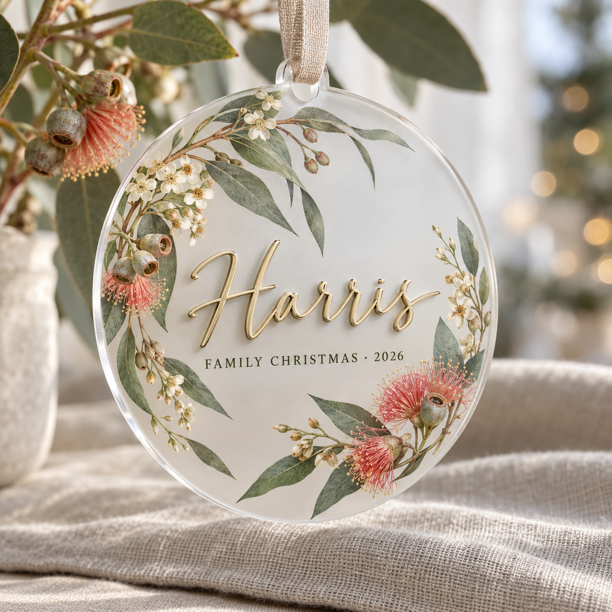 Personalised Australian native floral family Christmas ornament