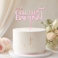 Personalised rose gold mirror acrylic baptism cake topper with cross