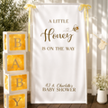 Personalised fabric event backdrop banner for baby shower with yellow honey theme